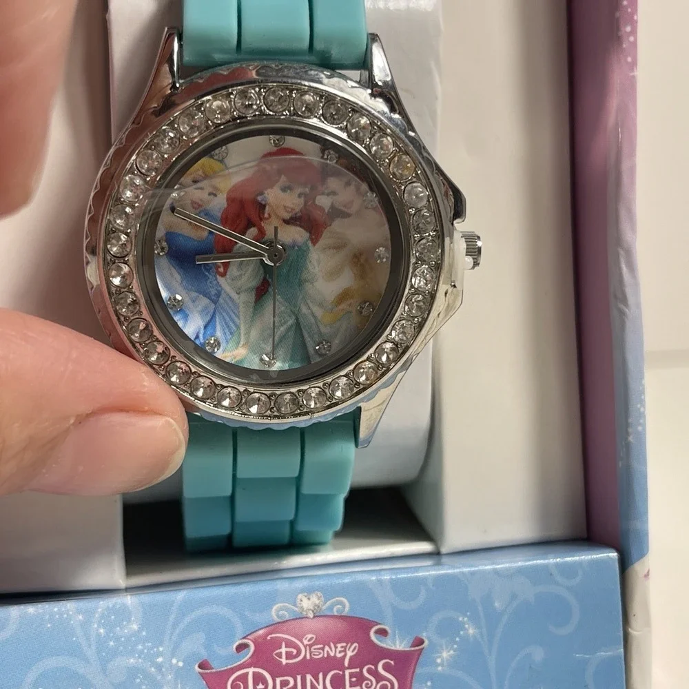 Vintage Disney Princess Watch Double Rhinestone Trimmed Face NIB‎ Teal Blue Band